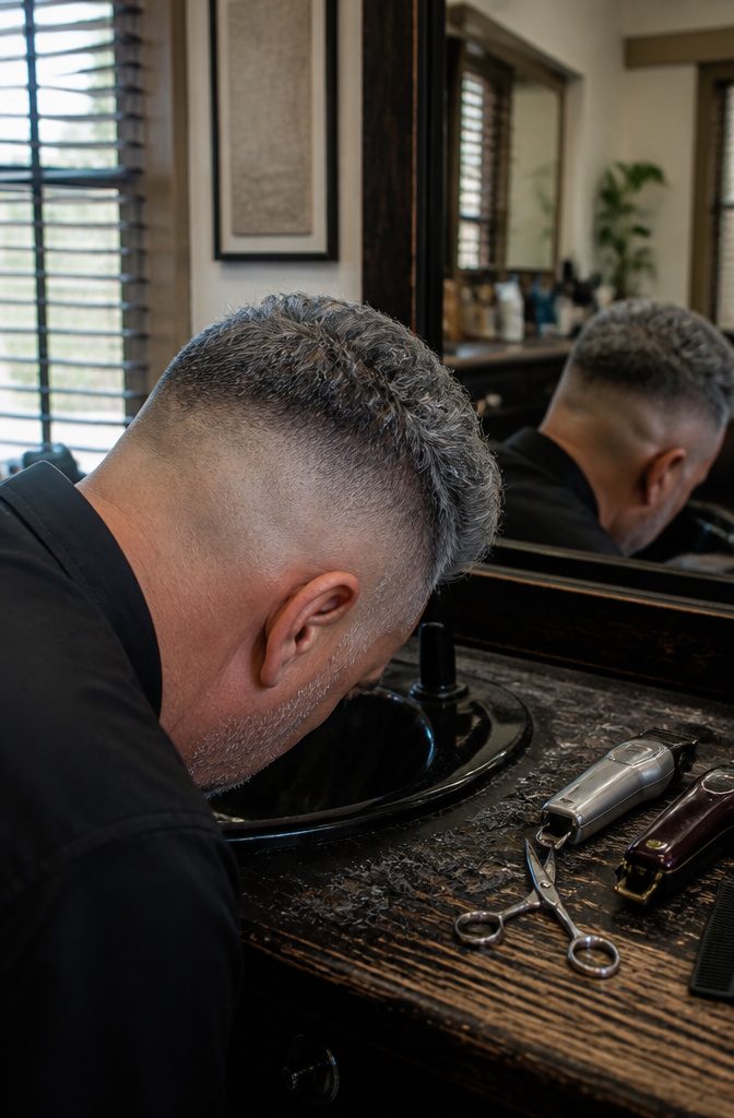 Man with salt-and-pepper hair and a high skin fade above the temples