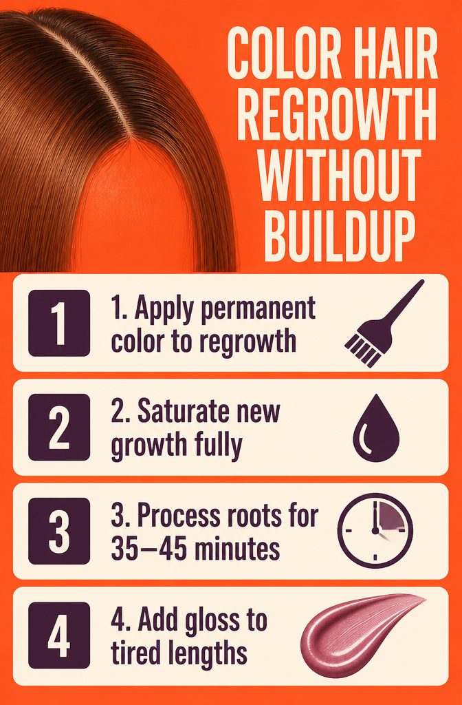 Hair regrowth section marked for color beside previously colored lengths