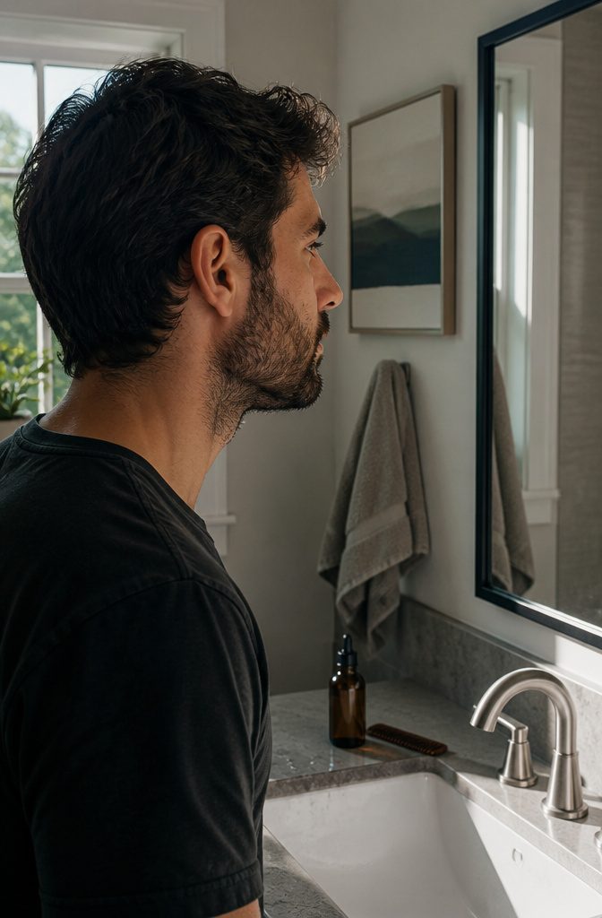 Untrimmed facial hair with even growth and soft irregular edges