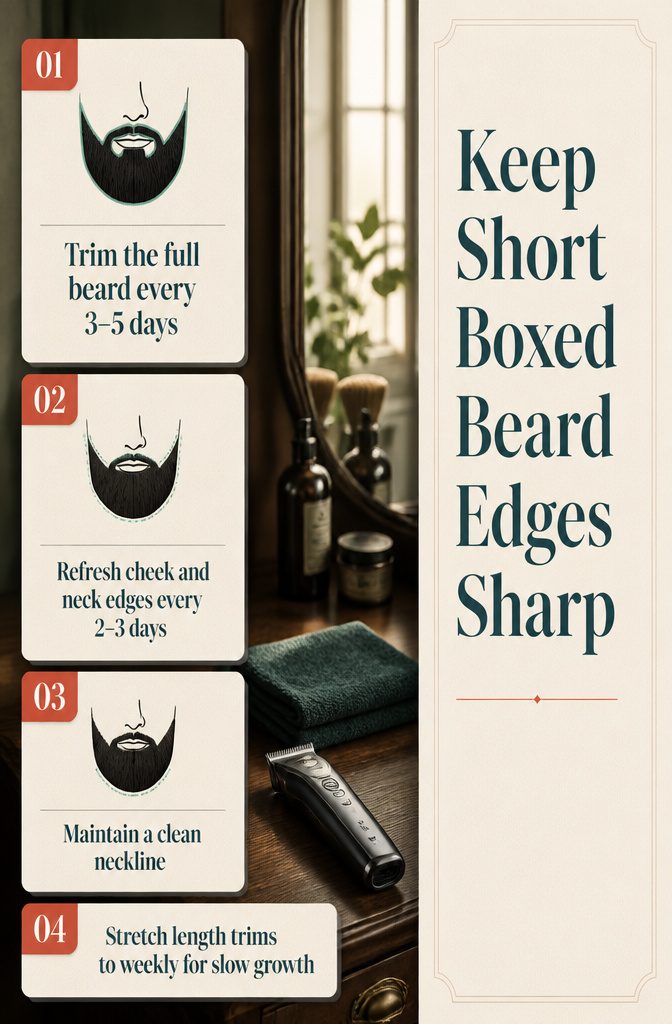 Short beard edges being touched up with a trimmer