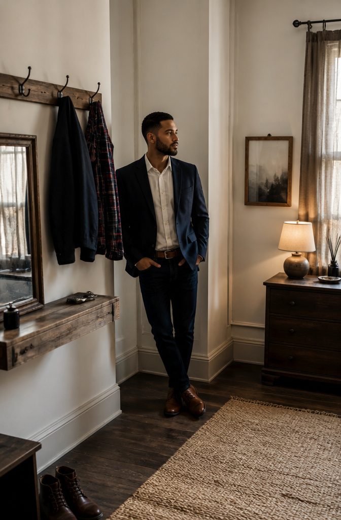 Man wearing a short boxed beard with a suit and casual clothing