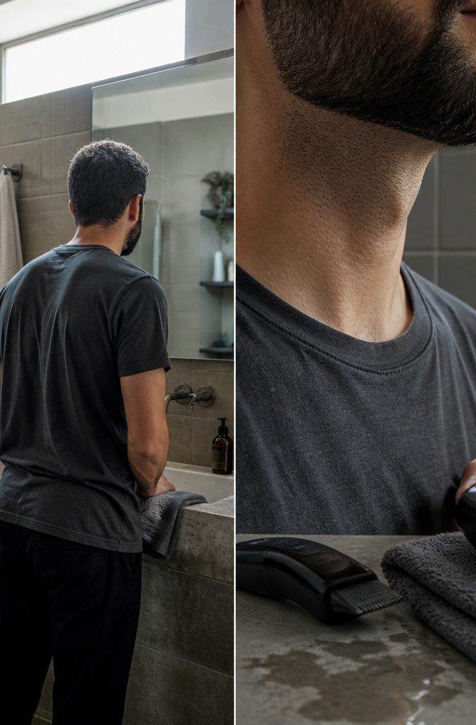 Beard neckline shaped into a curve beneath the jaw