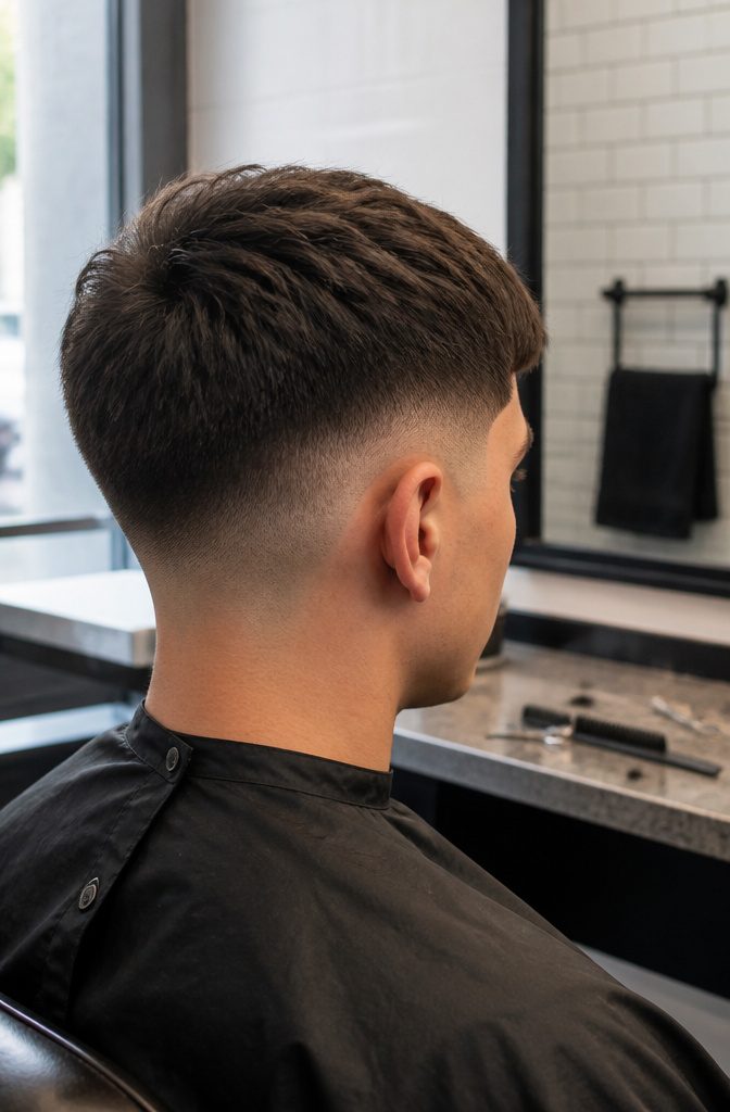 Man with a textured forward fringe and faded sides