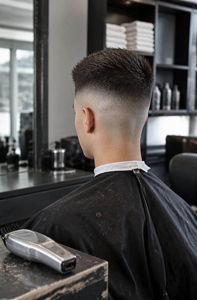 Man with a high skin fade starting above the temples