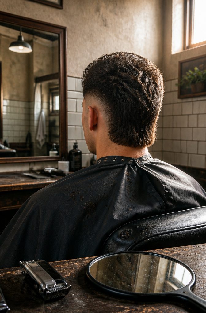Man with faded sides and longer mullet hair at the nape