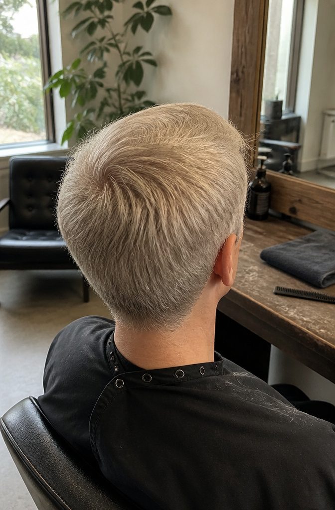 Man with short cool blond hair carrying a subtle gray cast