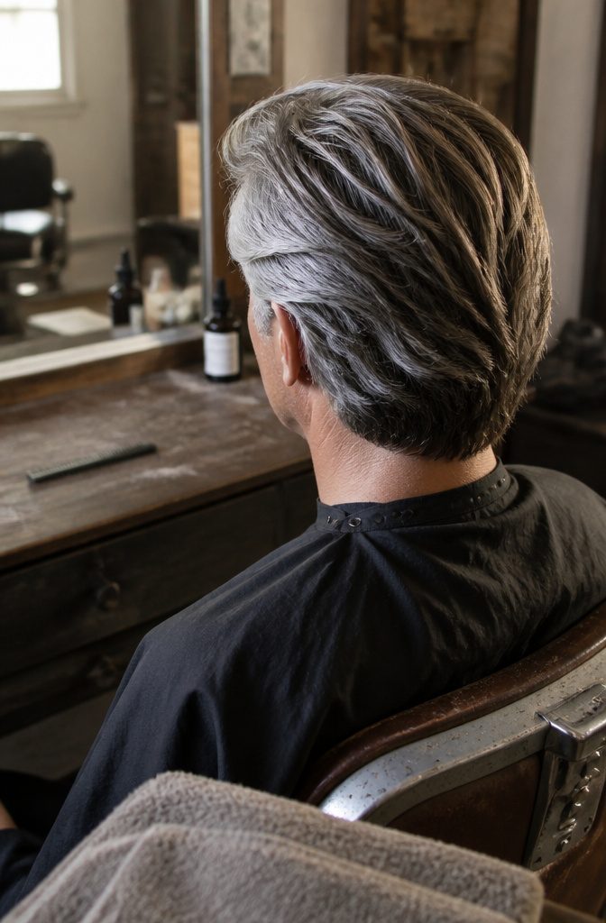 Man with natural salt-and-pepper hair brushed back from his forehead