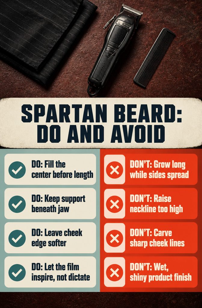 Beard advice graphic comparing shaping choices and common mistakes
