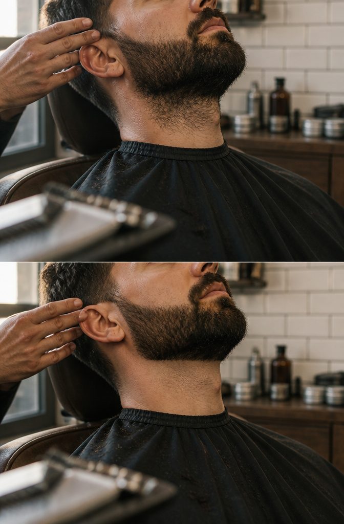 Man's Spartan-style beard with shaped sides and a natural cheek line