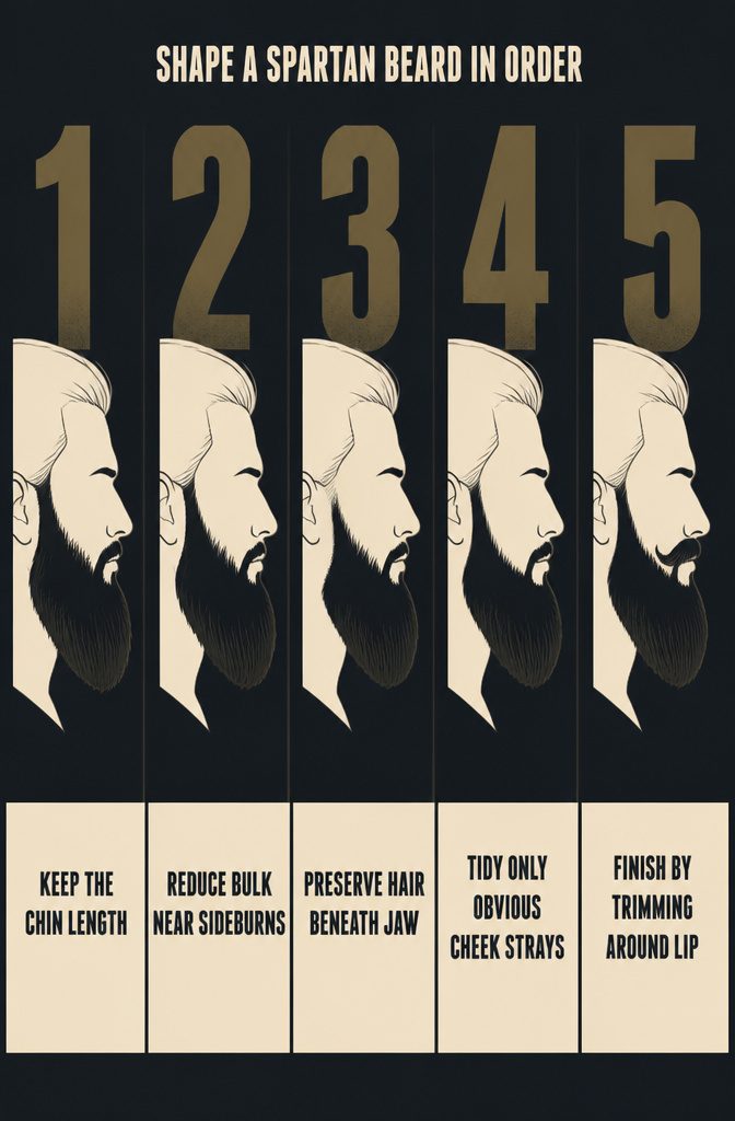 Beard shaping guide showing chin sides neckline cheek line and moustache