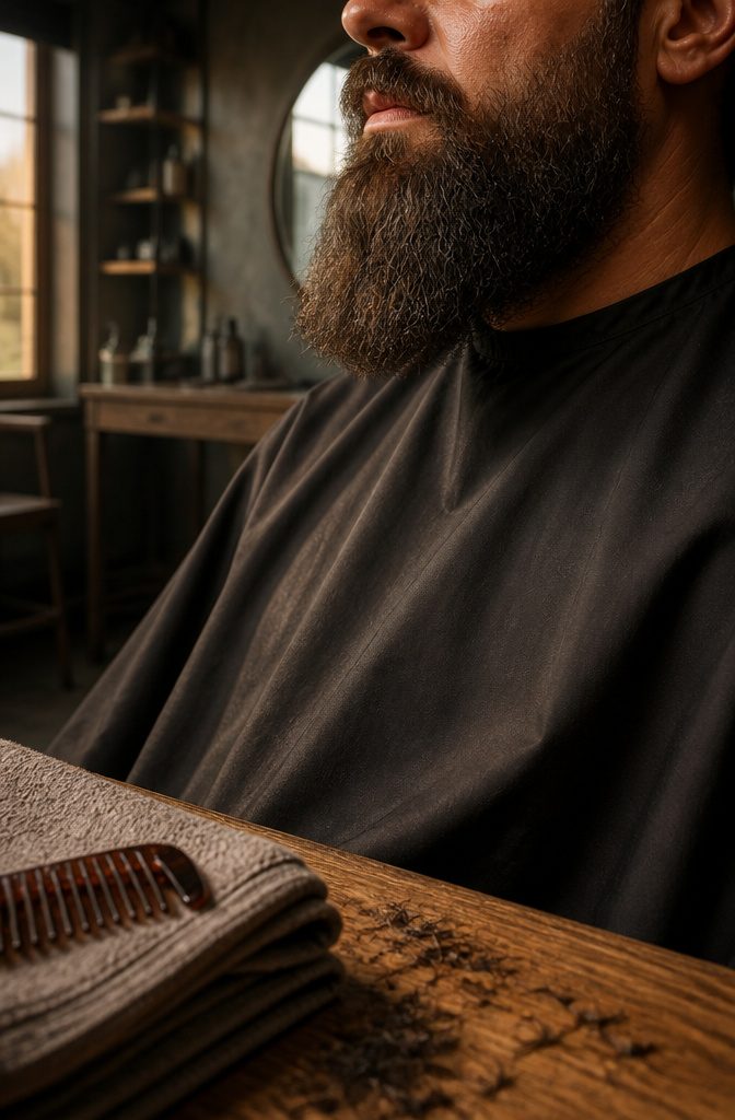 Man wearing a full beard with long chin growth and natural cheek lines