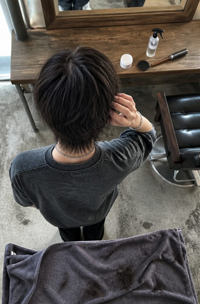 Man with straight wolf cut styled with textured roots and separated ends