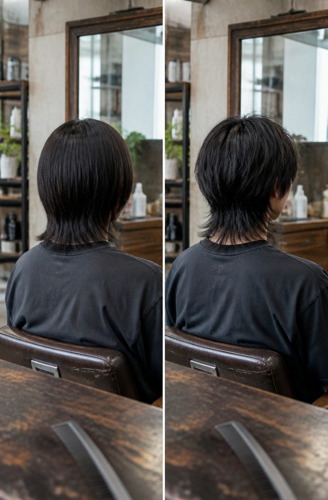 Man with straight hair wearing a choppy layered cut with length at the back