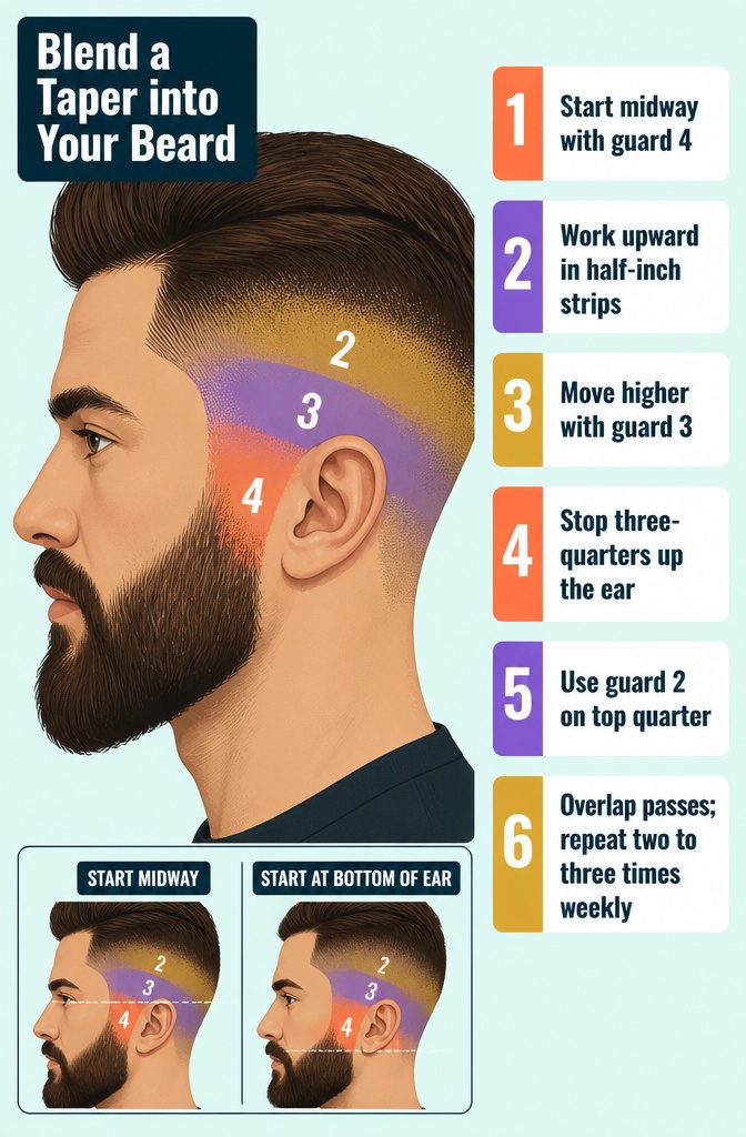 Beauty infographic titled Blend a Taper into Your Beard.