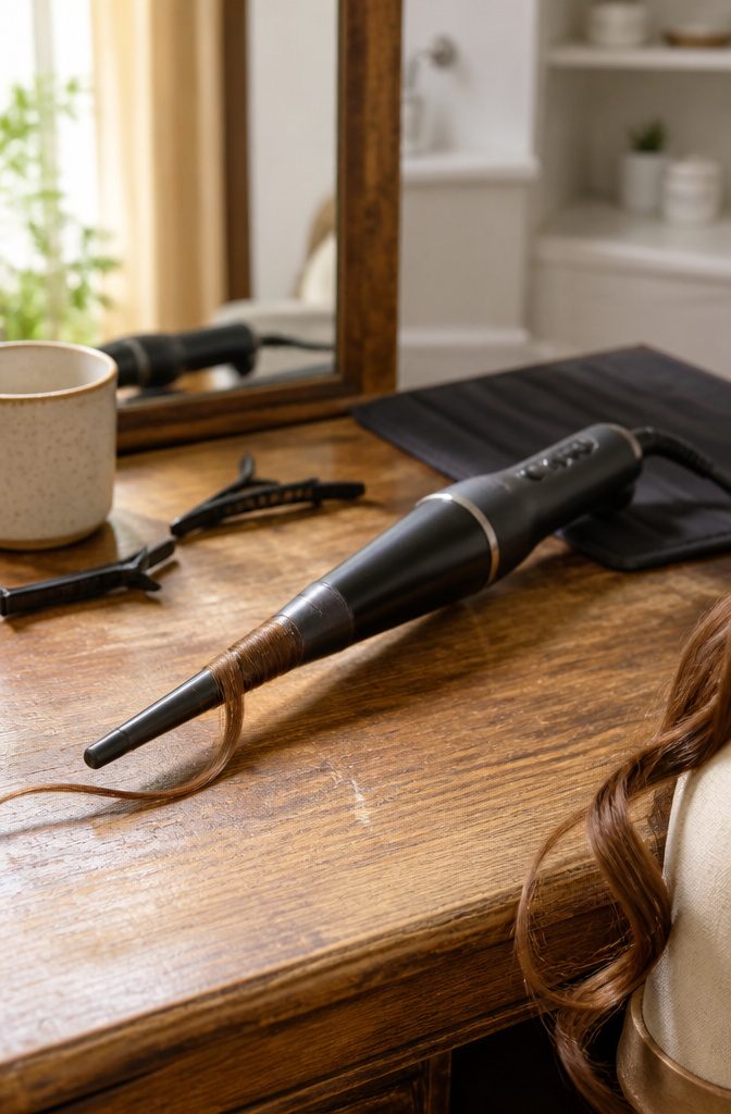 Tapered curling iron with a narrow middle and wider back end