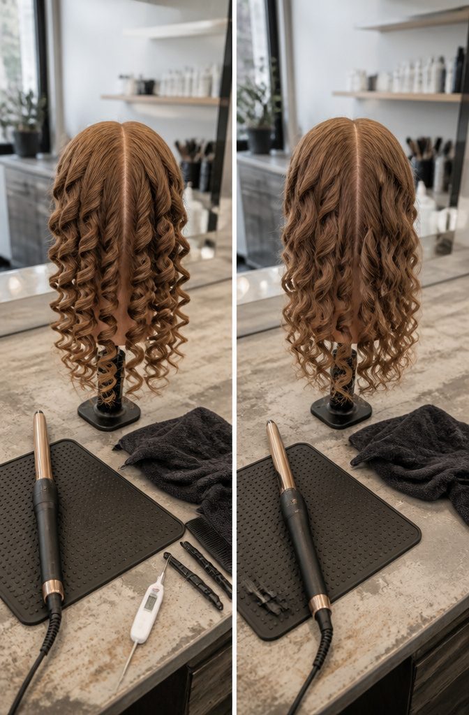 Bed Head Curlipops and T3 reverse tapered curling irons from the side-by-side test