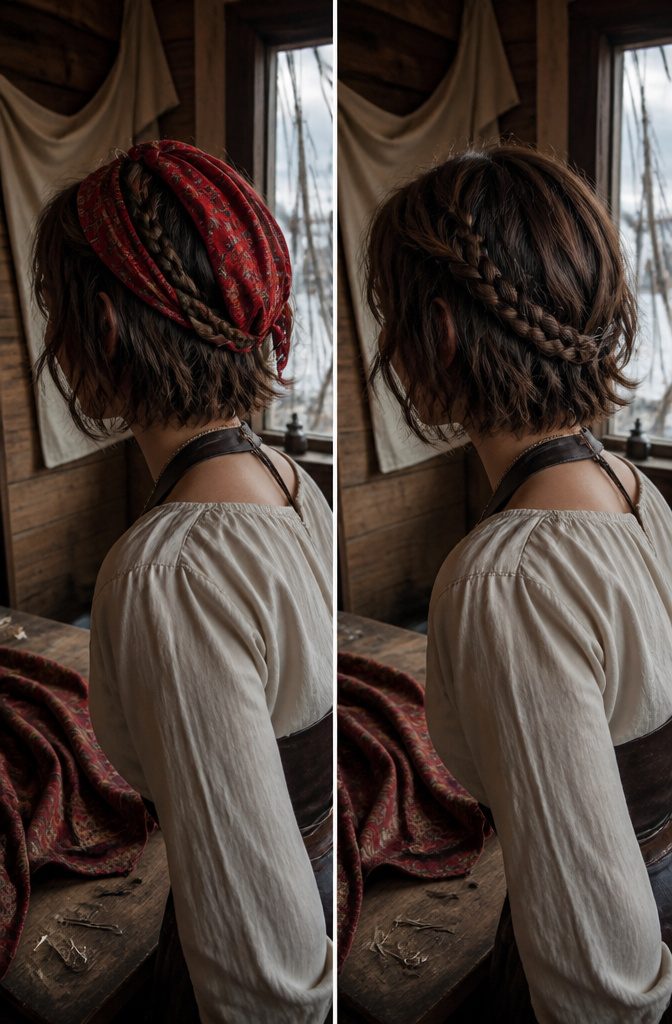 Short textured bob with waves and small braids near temple