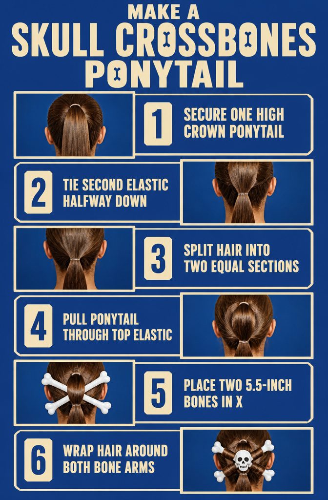 High ponytail styled with crossed plastic bones and wrapped hair